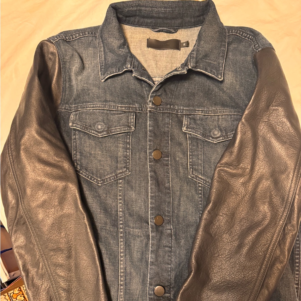 J Brand Denim Jacket With Leather Sleeves - Xl